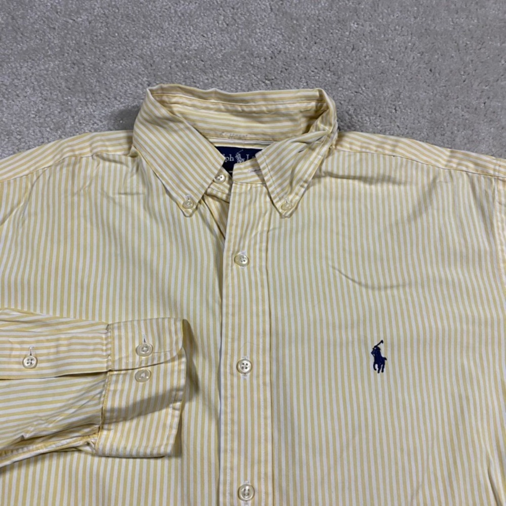 Polo Ralph Lauren Shirt Mens 15 32/33 Yellow Striped Cotton Button Down Yarmouth